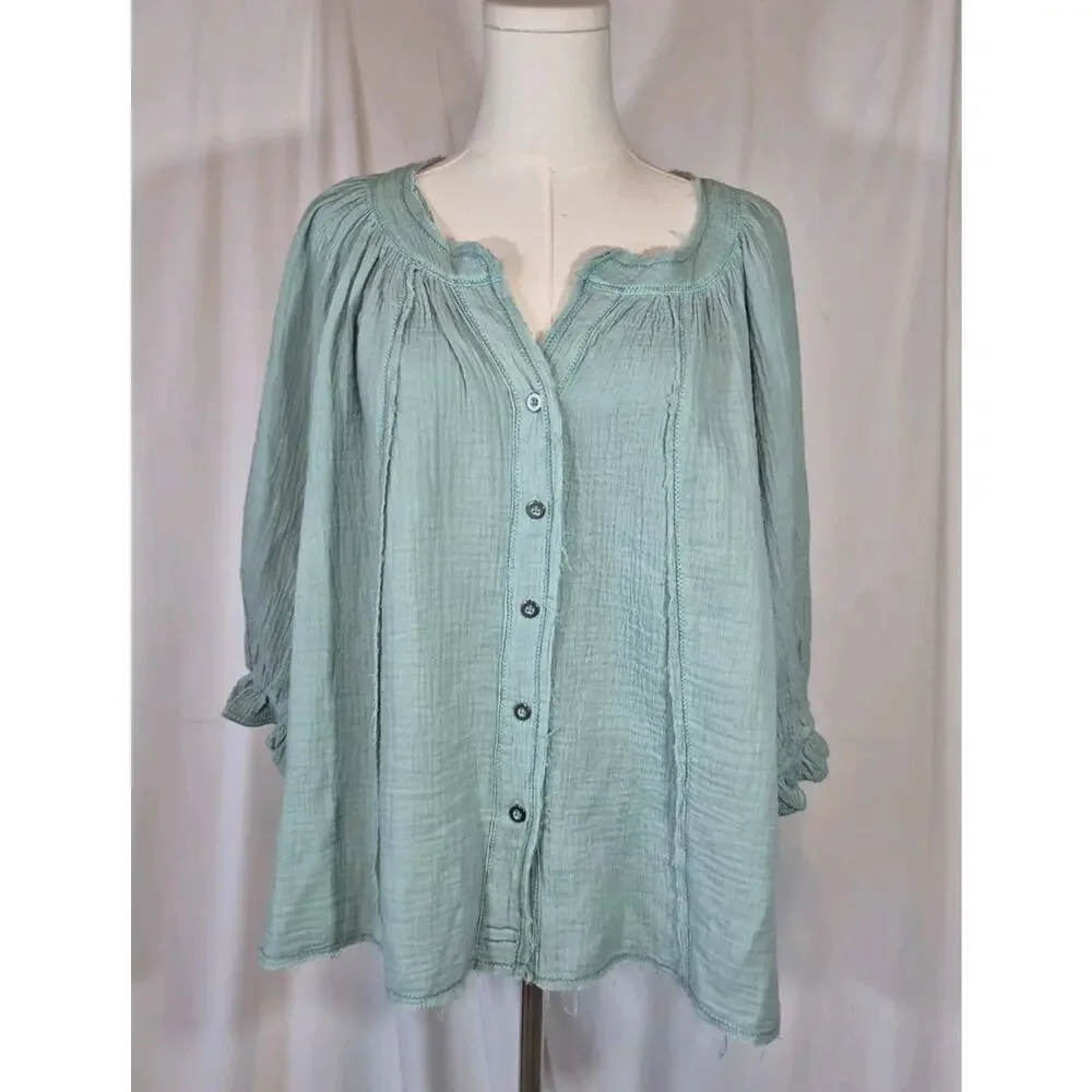 Free People We The Free Lucy Solid Aqua Cotton Swing Top New Small - Picture 3 of 13